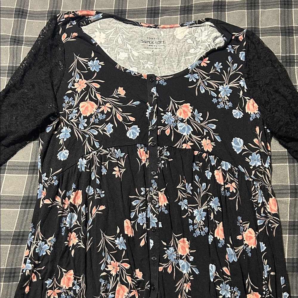 Torrid Black Floral Button Down Shirt